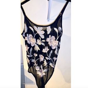 Sheer Lace Floral Embroidered Bodysuit